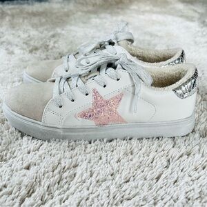 Steve Madden Girls Pink Glitter Star Sneakers Size 4 Youth Sparkle Retro